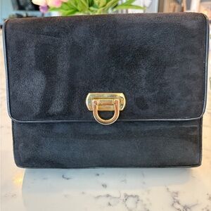 French of California Black Suede Crossbody Bag with Gold Hardware